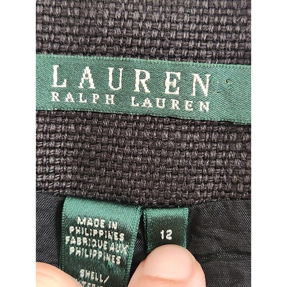 LAUREN RALPH LAUREN Linen Preppy Academia Black and White Trim Blazer Jacket 12 - Picture 4 of 6
